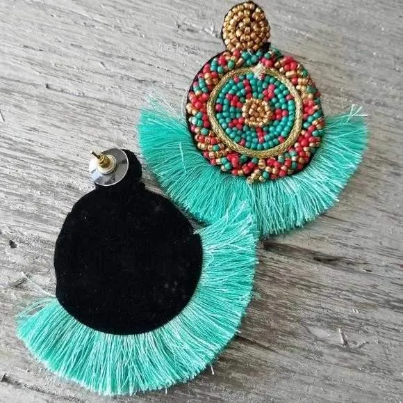 Beads & Tassel Earrings Blue