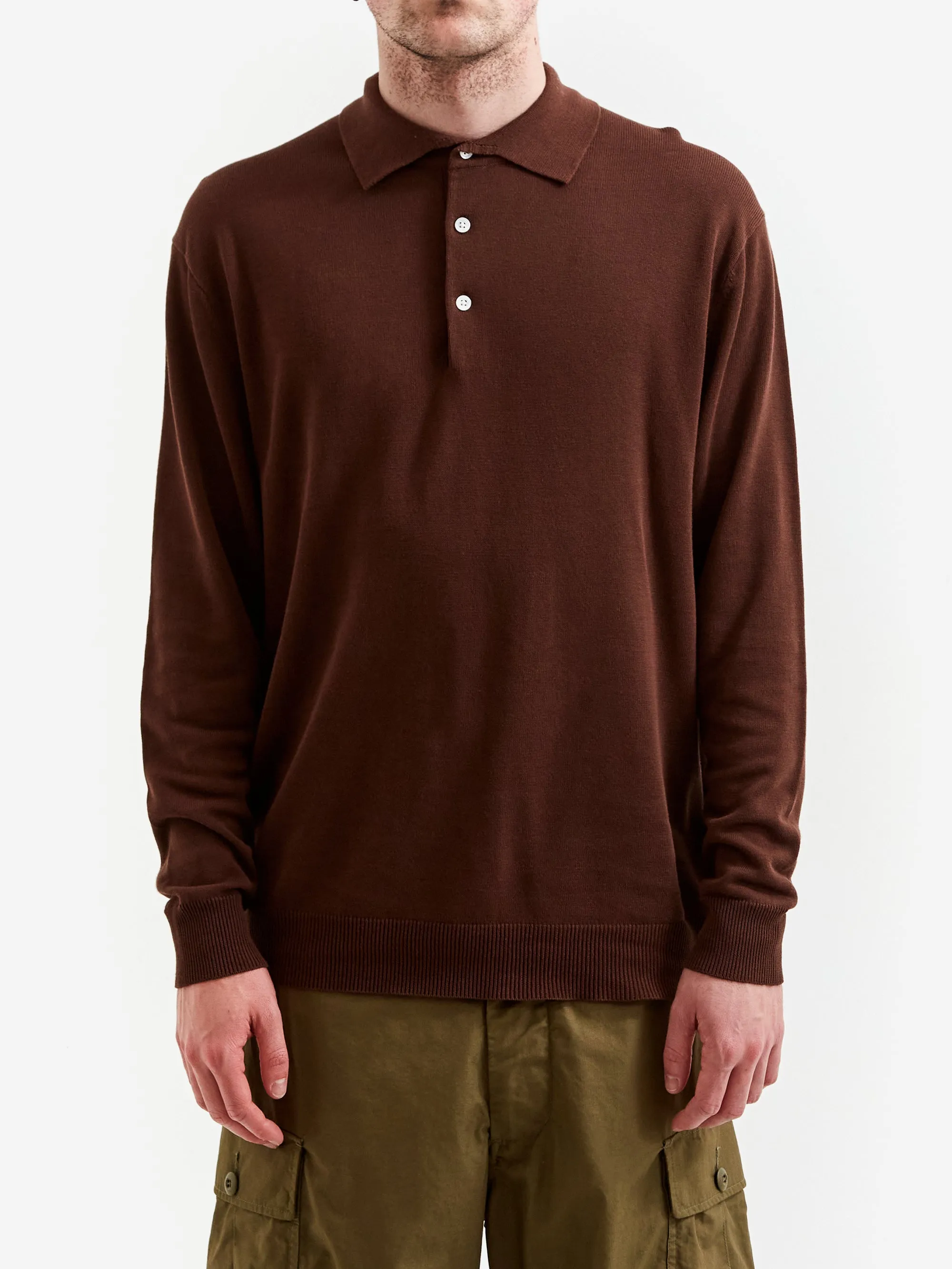 Beams Plus Knit Polo 12G - Brown