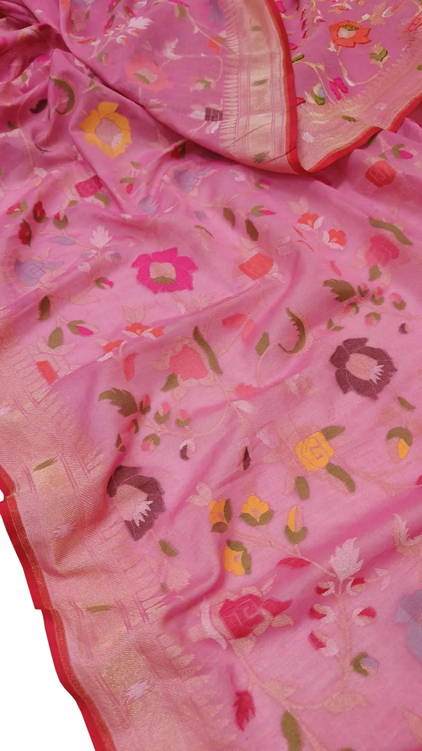 Beautiful Pink Banarasi Handloom Cotton Saree