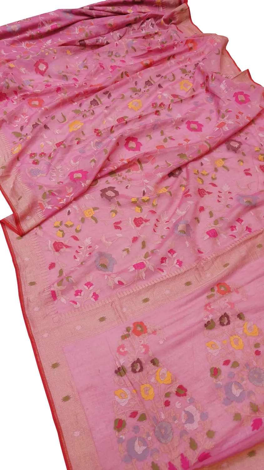 Beautiful Pink Banarasi Handloom Cotton Saree