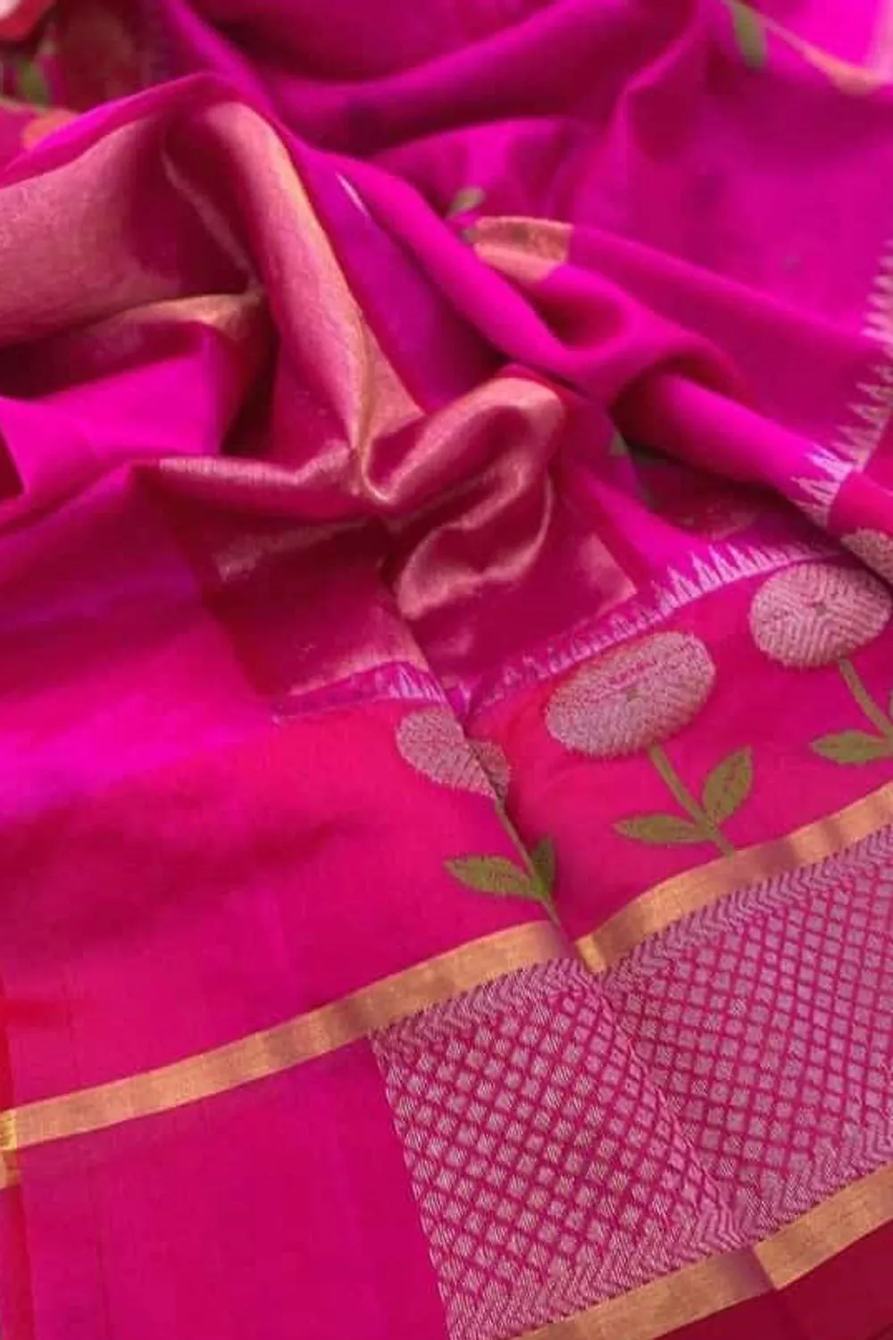 Beautiful Pink Chanderi Handloom Silk Saree