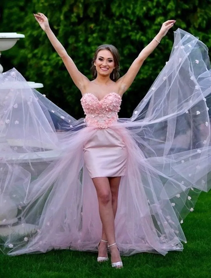 Beautiful Pink Sweetheart Tulle Prom Dress Long Party Dress With Applique SH701