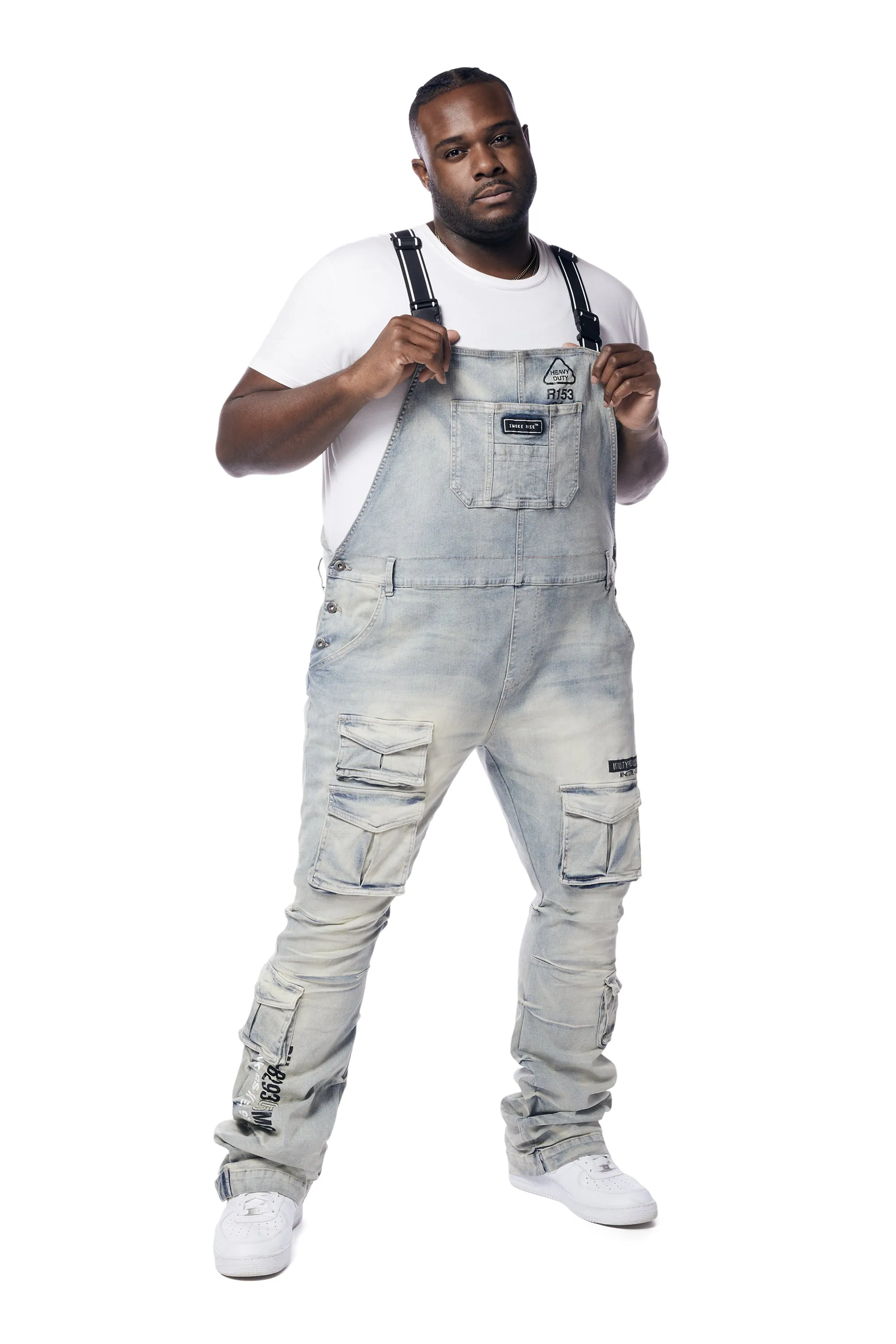 Big and Tall - Utility Heavy Washed Denim Overalls - Industrial Blue