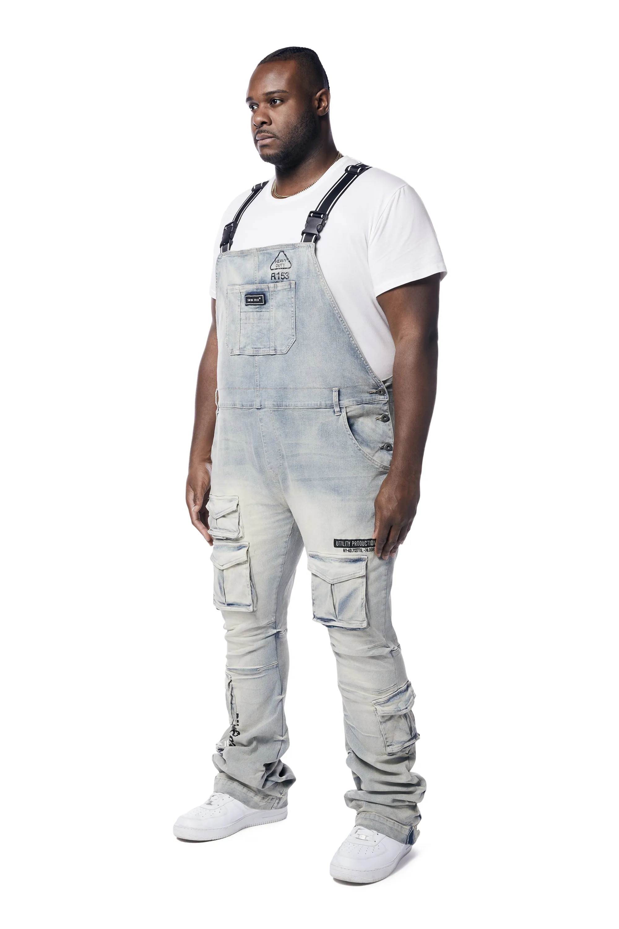 Big and Tall - Utility Heavy Washed Denim Overalls - Industrial Blue