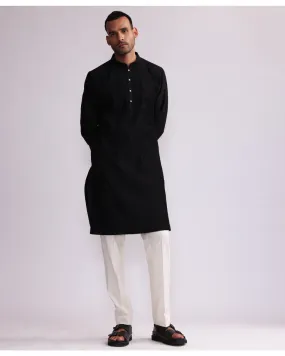 Black Contour Line Pin Tucks Embroidered Kurta Set