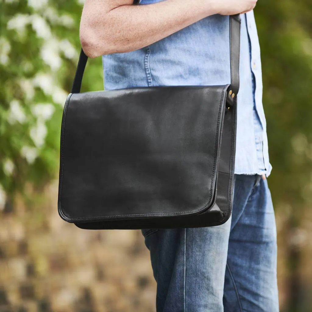 Black Leather Messenger Bag