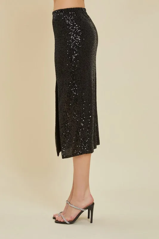 Black Sequin Midi Skirt