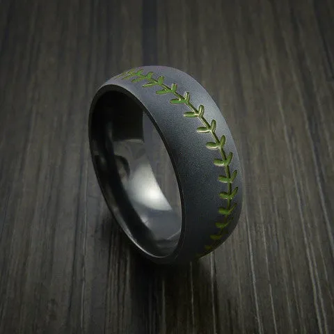 Black Titanium Baseball Men's Ring with Bead Blast Finish