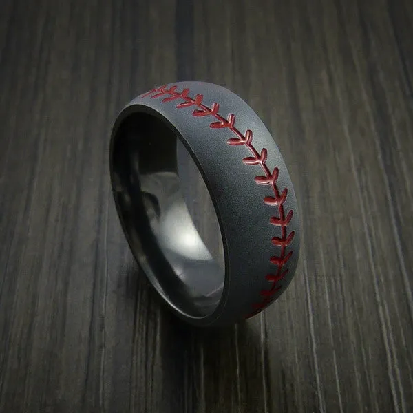 Black Titanium Baseball Men's Ring with Bead Blast Finish