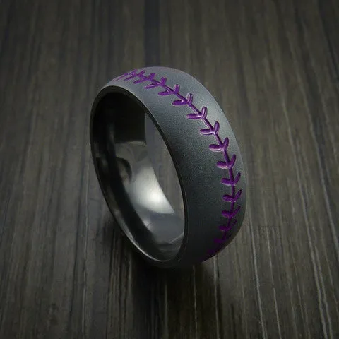 Black Titanium Baseball Men's Ring with Bead Blast Finish