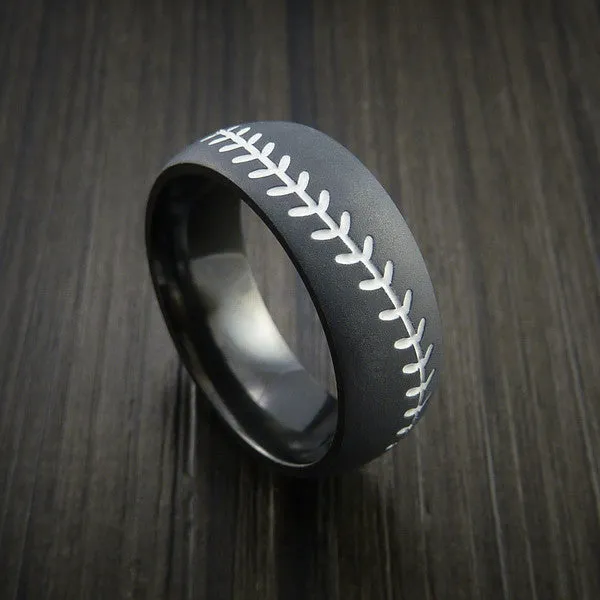 Black Titanium Baseball Men's Ring with Bead Blast Finish