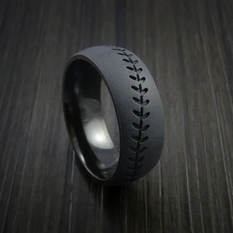 Black Titanium Baseball Men's Ring with Bead Blast Finish