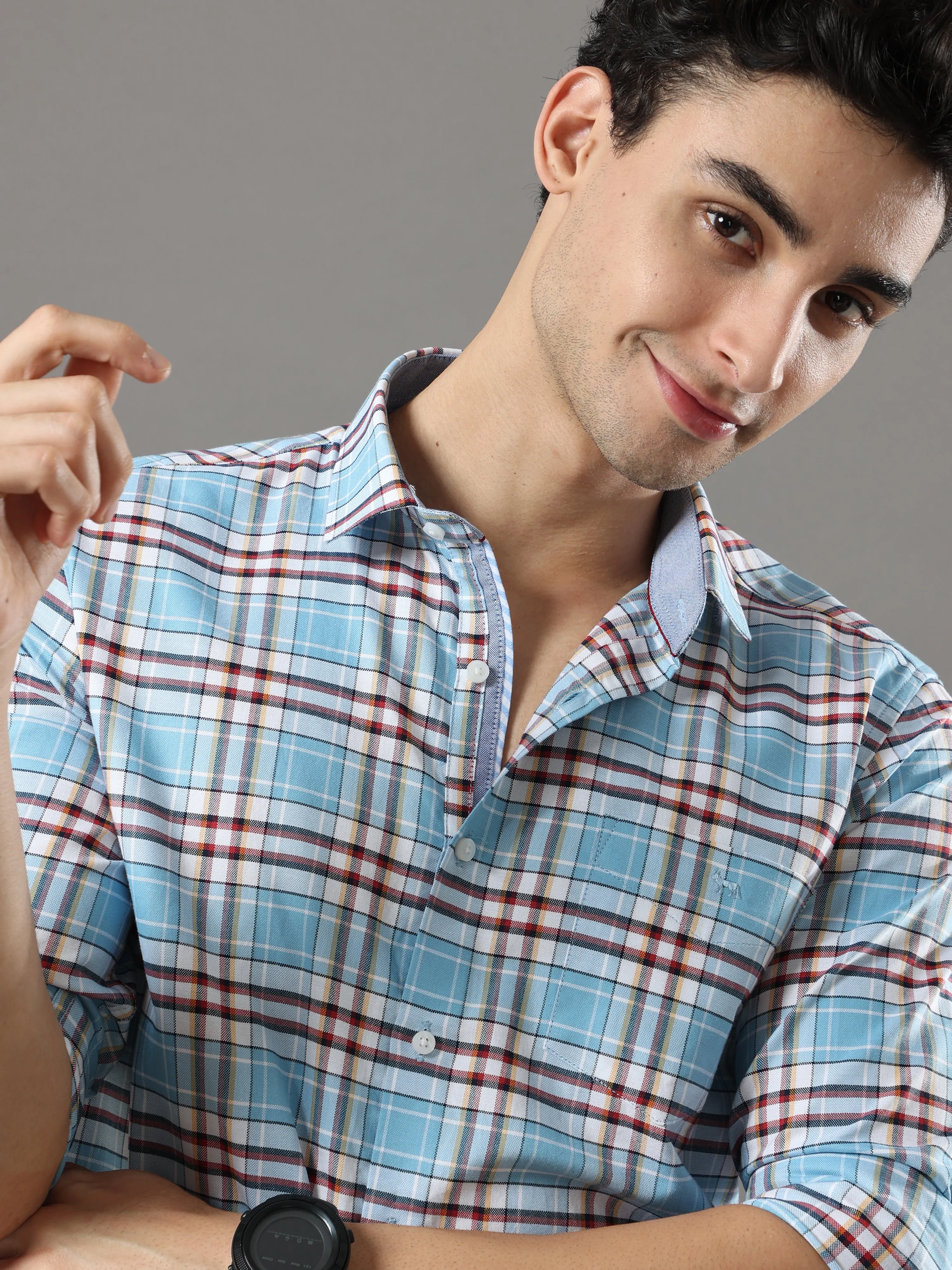 Blue And Red Checks Shirt