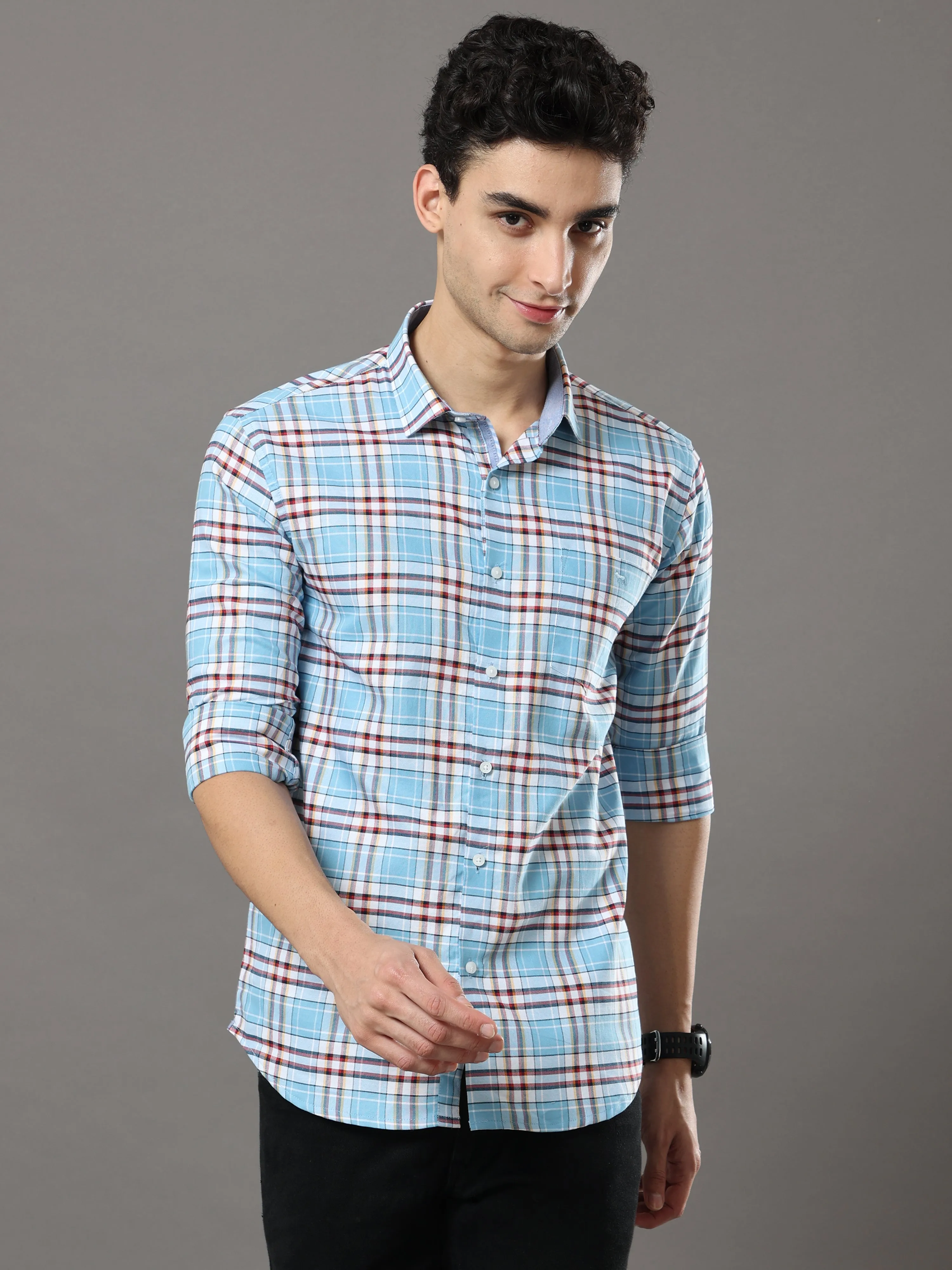 Blue And Red Checks Shirt