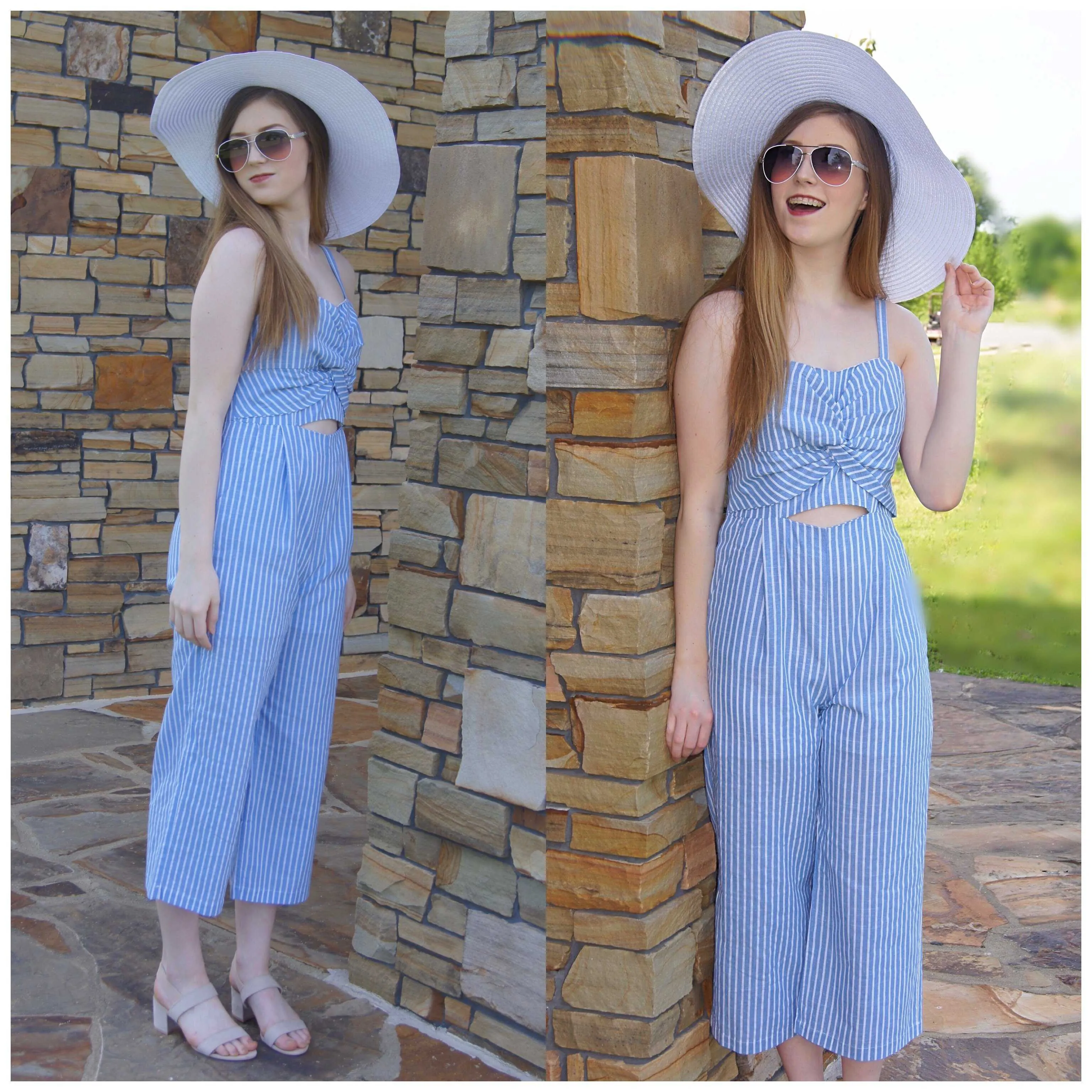 Blue And White Stripe Me Down Wide Legged JumpSuit