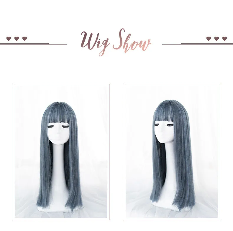 Blue Long Straight Wig  KF82964