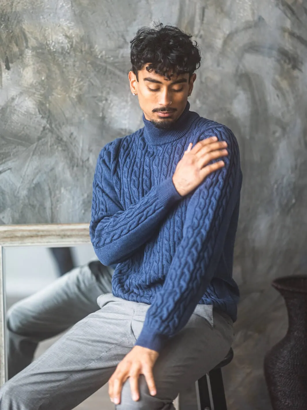 Blue Lupetto Cable Knit Sweater