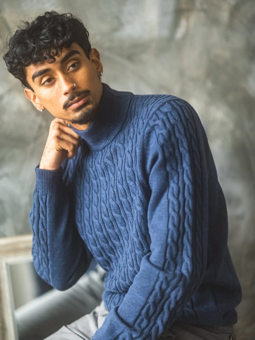 Blue Lupetto Cable Knit Sweater