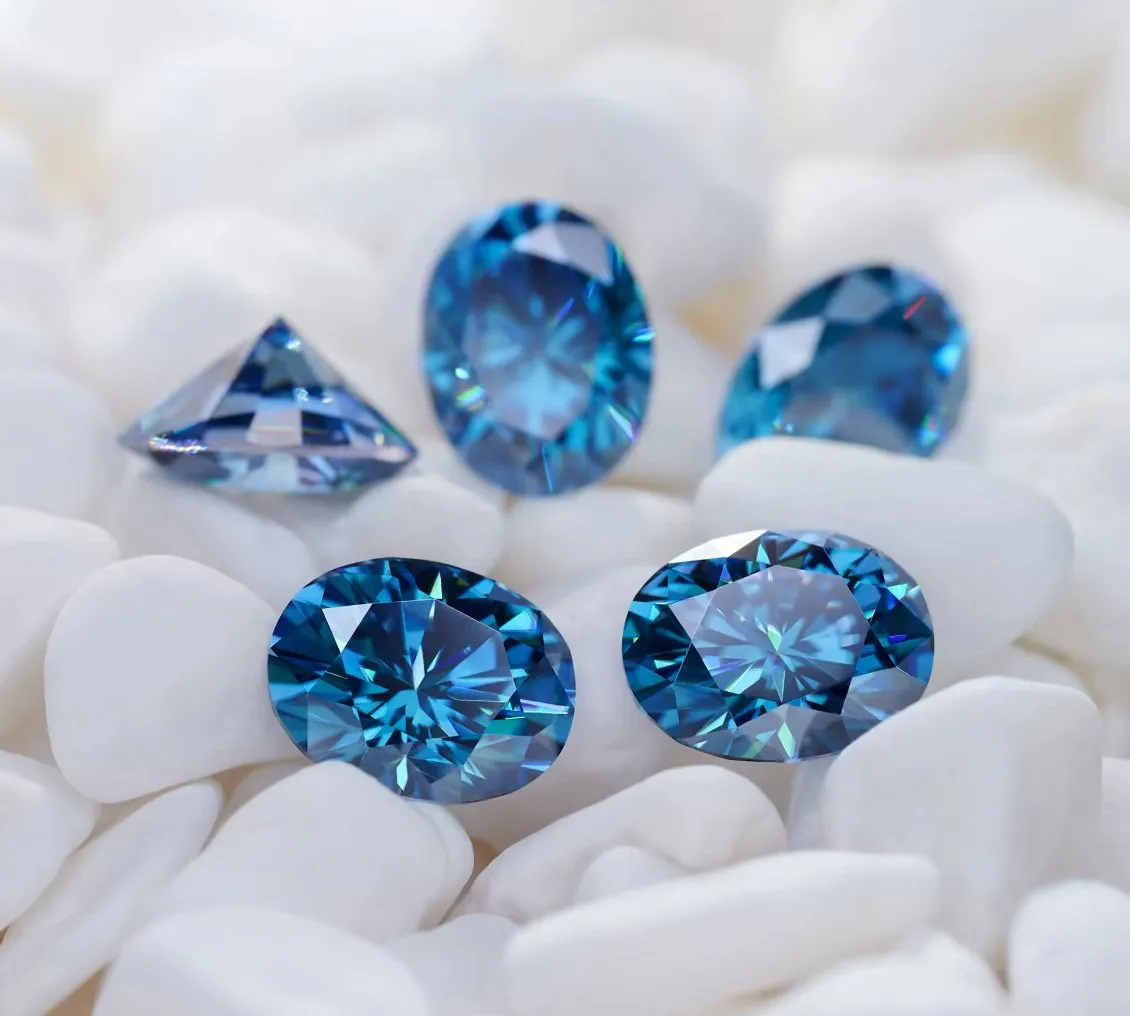 Blue Oval Cut Moissanite Loose Stones