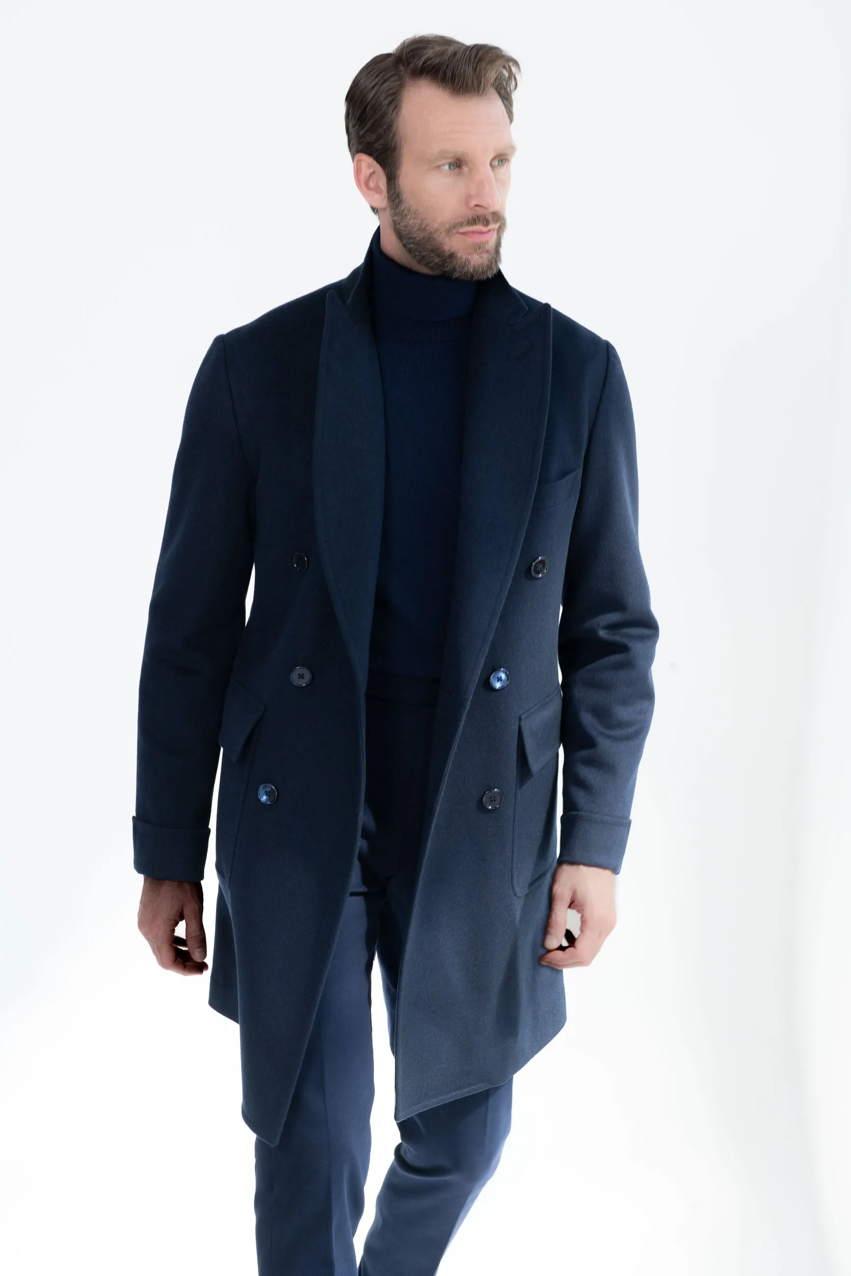 Blue Polo Coat in Loro Piana wool – Made in Italy