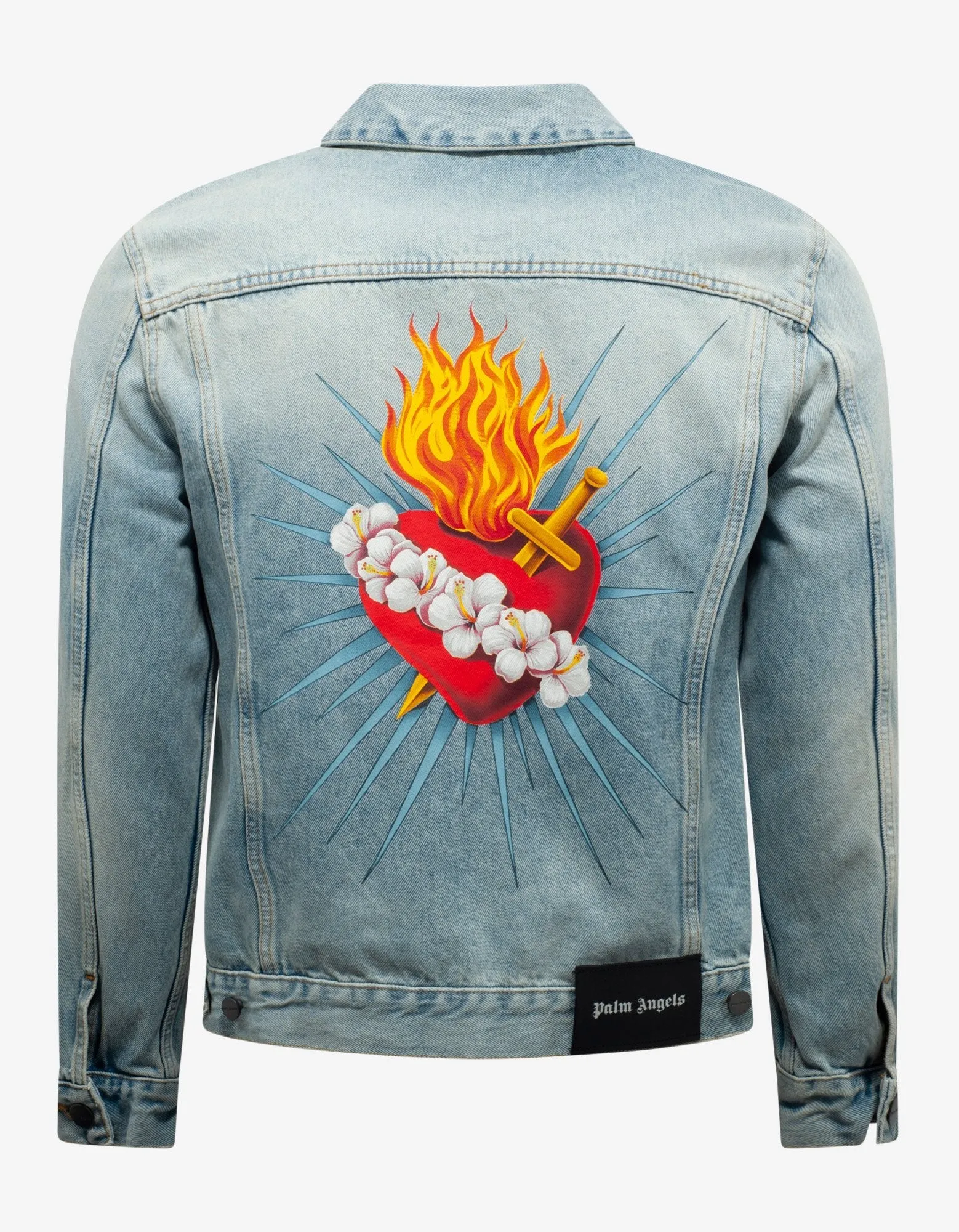 Blue Sacred Heart Print Denim Jacket -