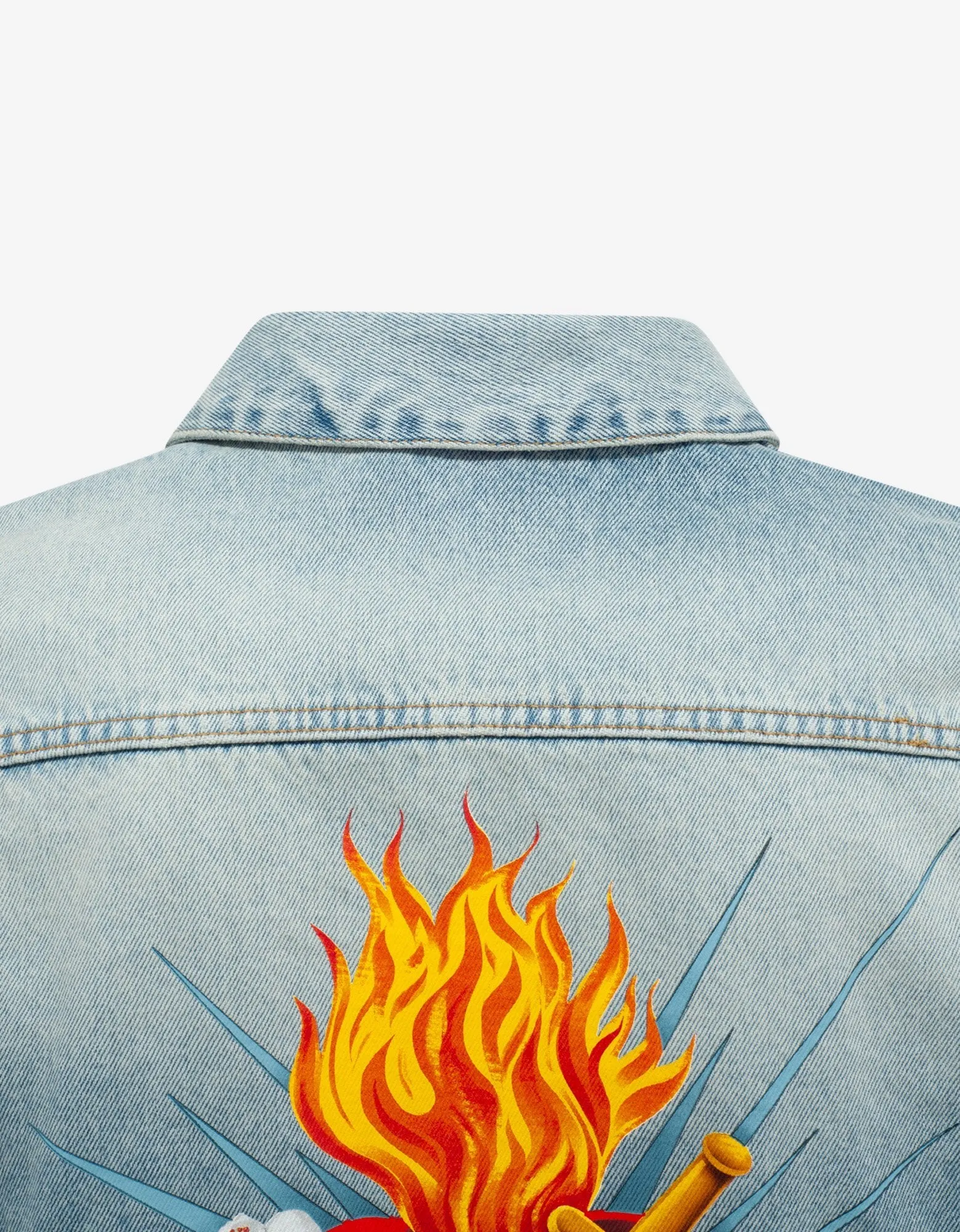 Blue Sacred Heart Print Denim Jacket -