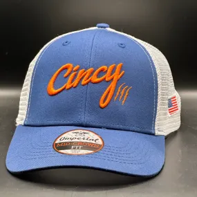 Blue with White Mesh Back by The Cincy Hat