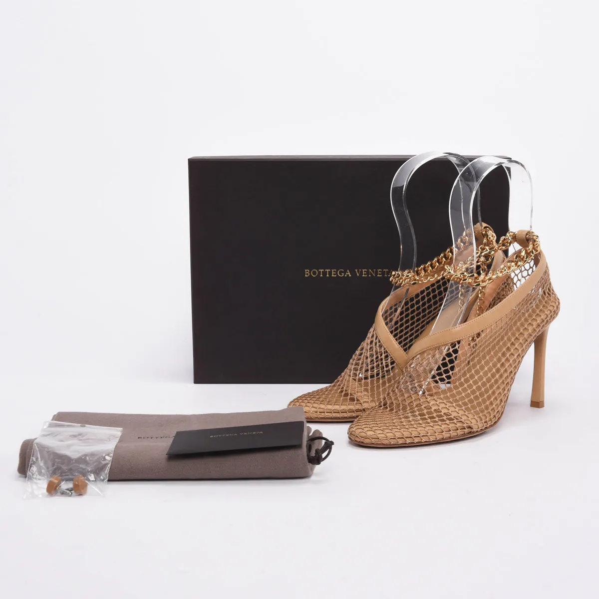 Bottega Veneta Beige Mesh Chunky Chain Pumps 37