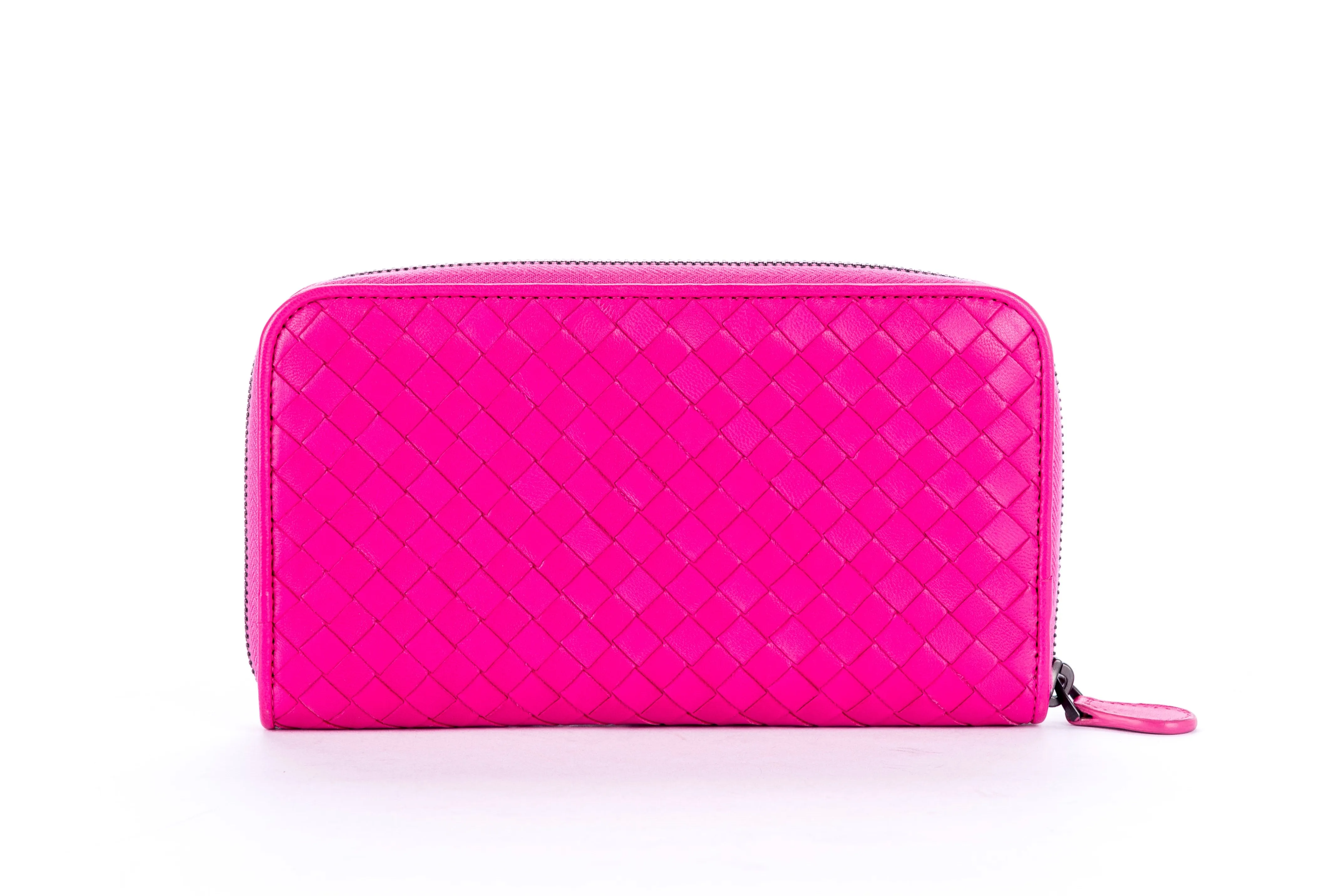 Bottega Veneta Pink Weave Leather Zippy Wallet, no Dust Cover