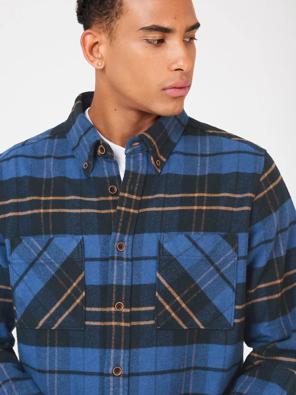 Brushed Ivy Check Overshirt - Riviera Blue