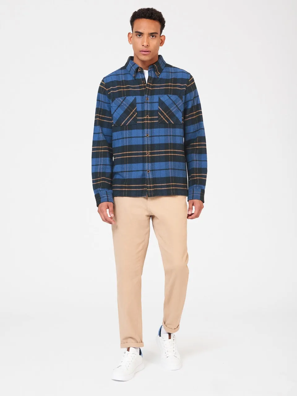 Brushed Ivy Check Overshirt - Riviera Blue