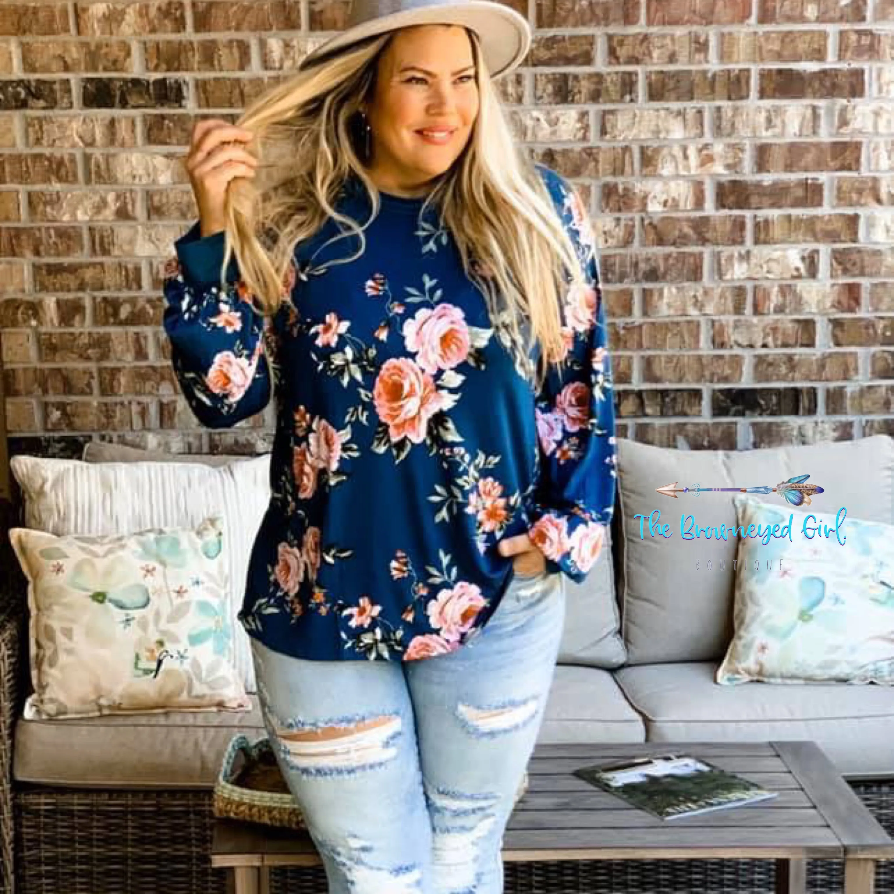 Burst My Bubble Blue Floral Bubble Sleeve Top