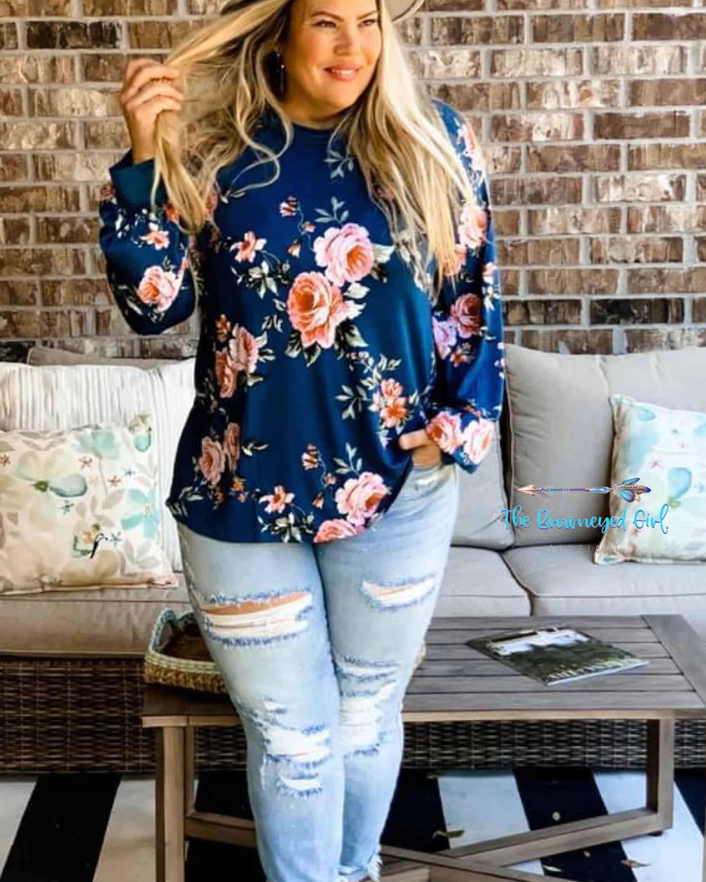 Burst My Bubble Blue Floral Bubble Sleeve Top