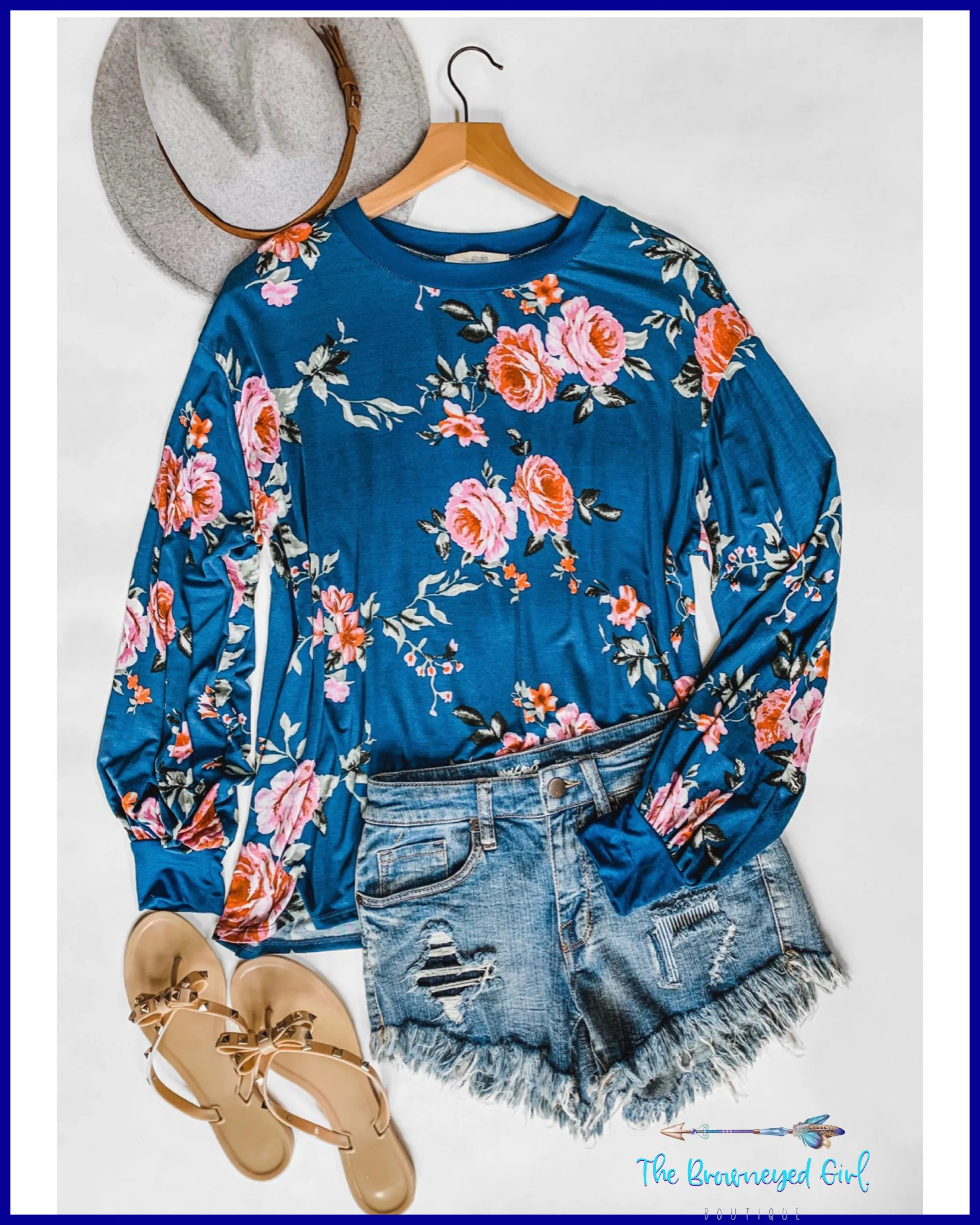 Burst My Bubble Blue Floral Bubble Sleeve Top