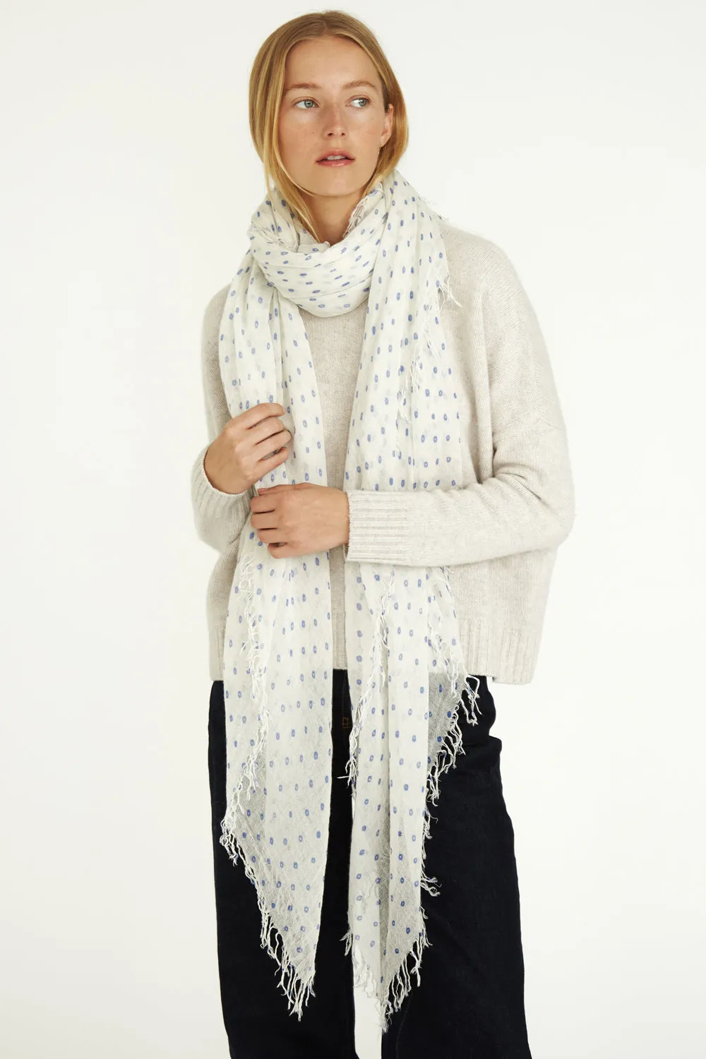 Cashmere and Silk Scarf Wedgewood Dot