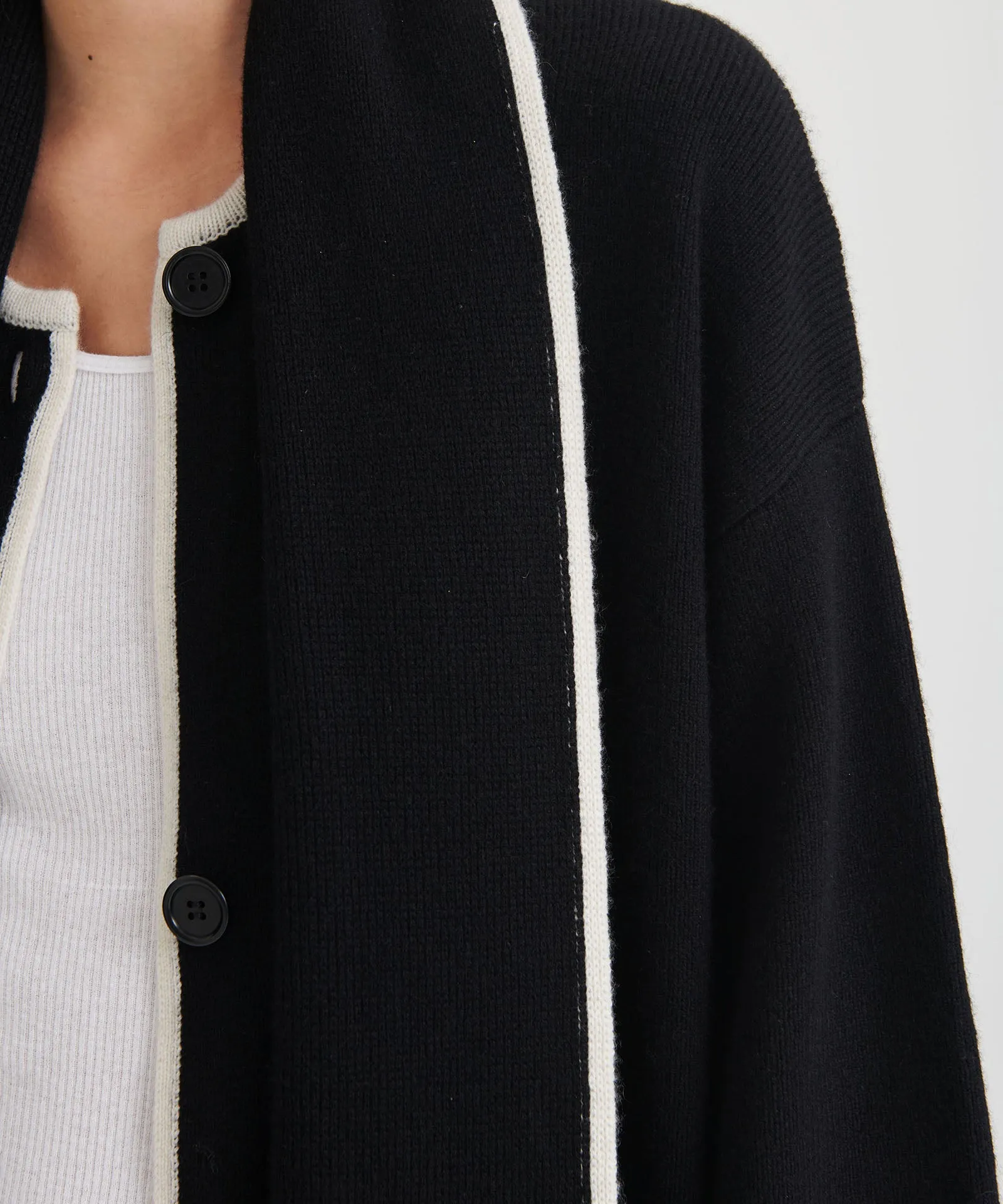 Cashmino Contrast Stitch Sweater Jacket with Removable Scarf