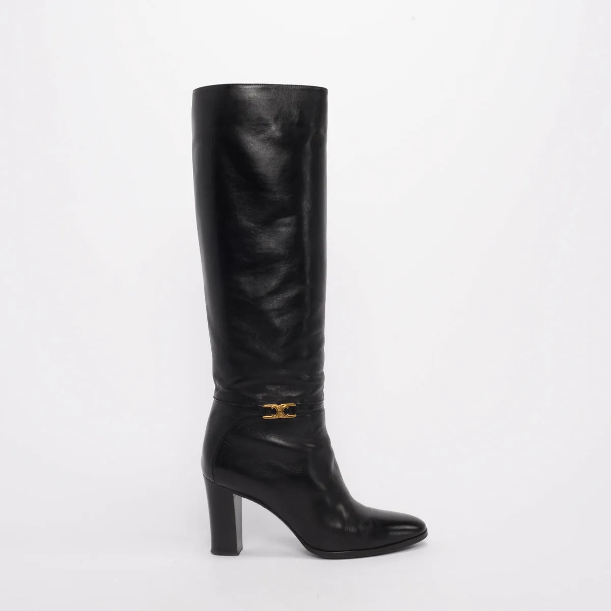 Celine Black Calfskin Claude Knee High Boots 39