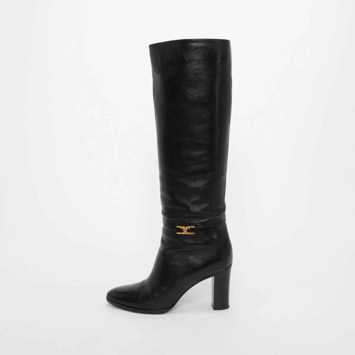 Celine Black Calfskin Claude Knee High Boots 39