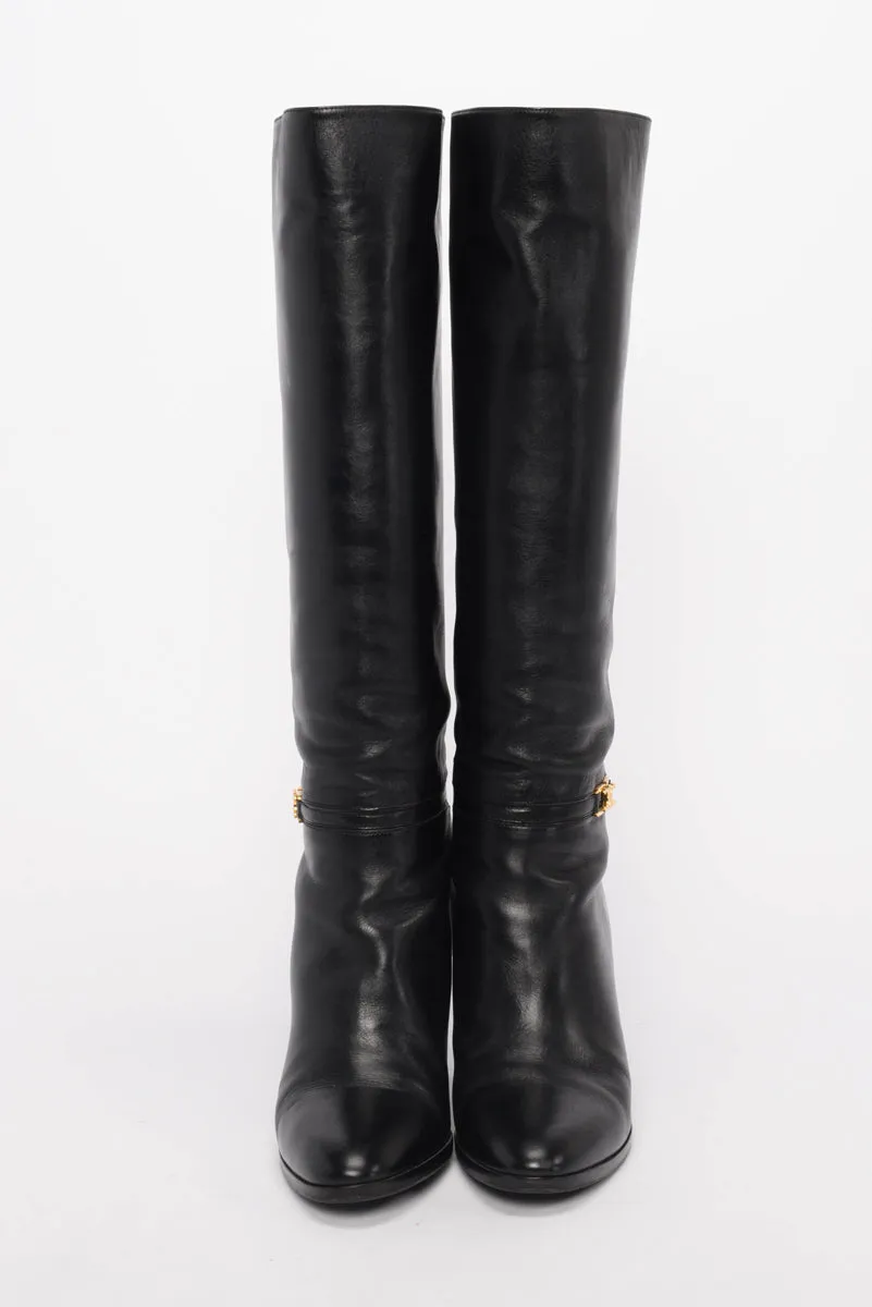 Celine Black Calfskin Claude Knee High Boots 39