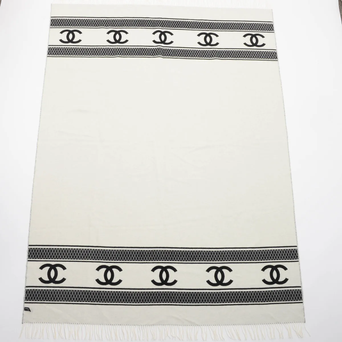 Chanel Black & White Cashmere CC Reversible Blanket