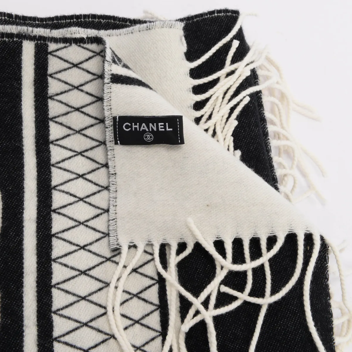 Chanel Black & White Cashmere CC Reversible Blanket