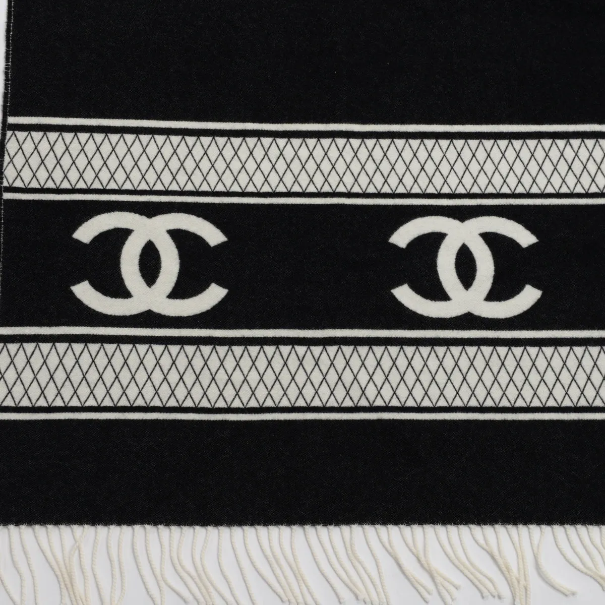 Chanel Black & White Cashmere CC Reversible Blanket