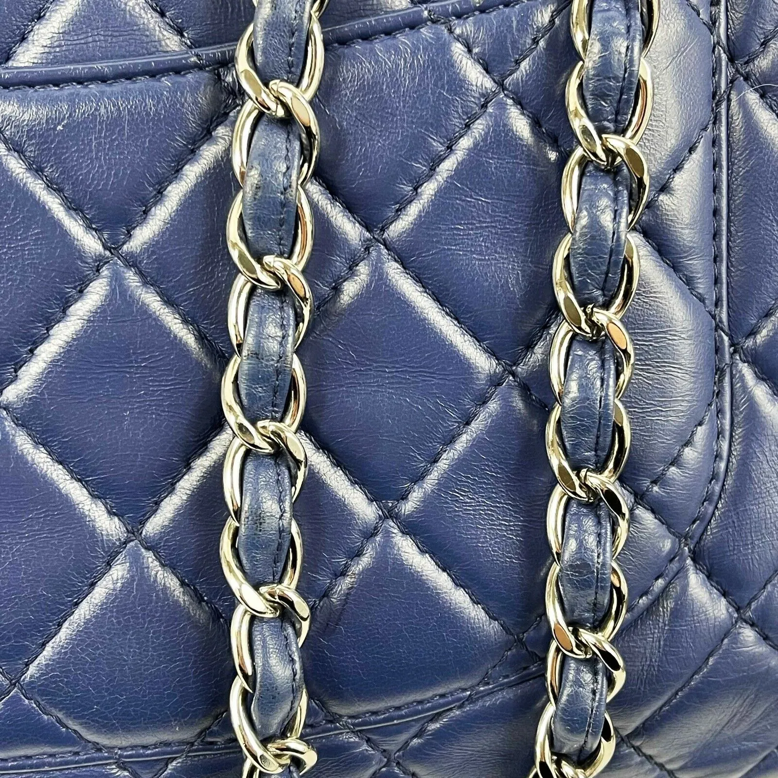 CHANEL - Classic 08 Single Flap Bag - Blue Quilted Lambskin Maxi Shoulder Bag