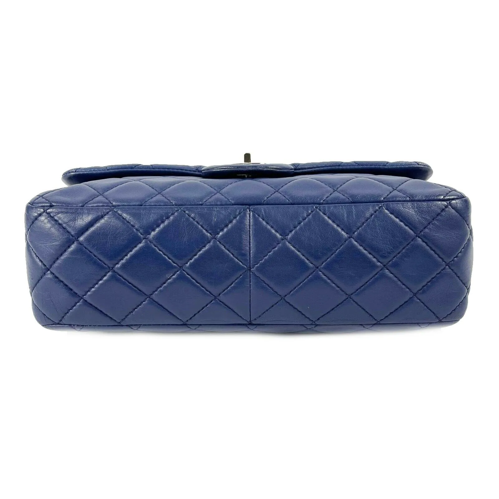 CHANEL - Classic 08 Single Flap Bag - Blue Quilted Lambskin Maxi Shoulder Bag