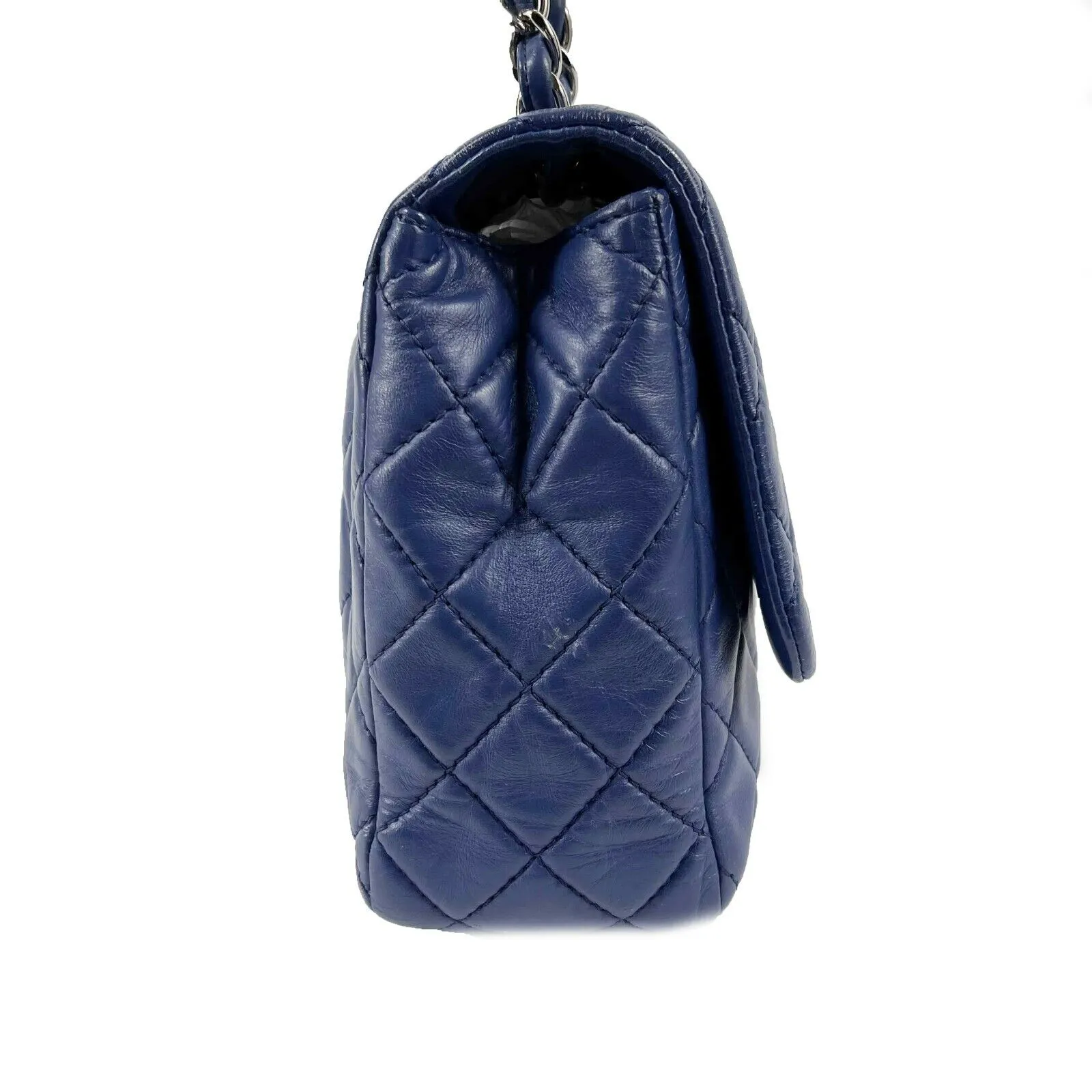 CHANEL - Classic 08 Single Flap Bag - Blue Quilted Lambskin Maxi Shoulder Bag