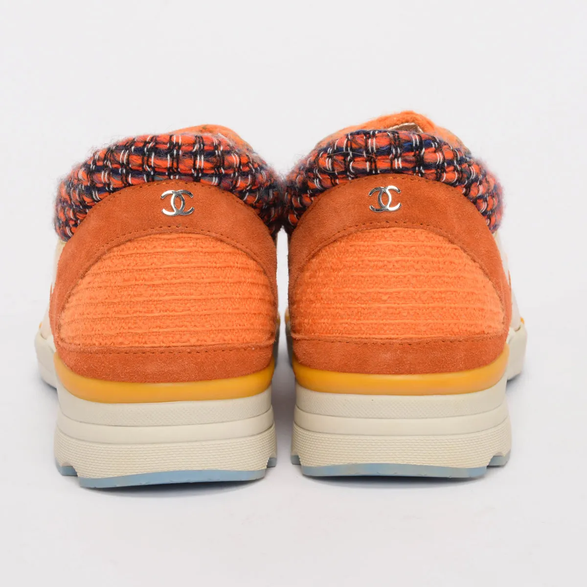 Chanel Orange & Gold Tweed CC Sneakers 39