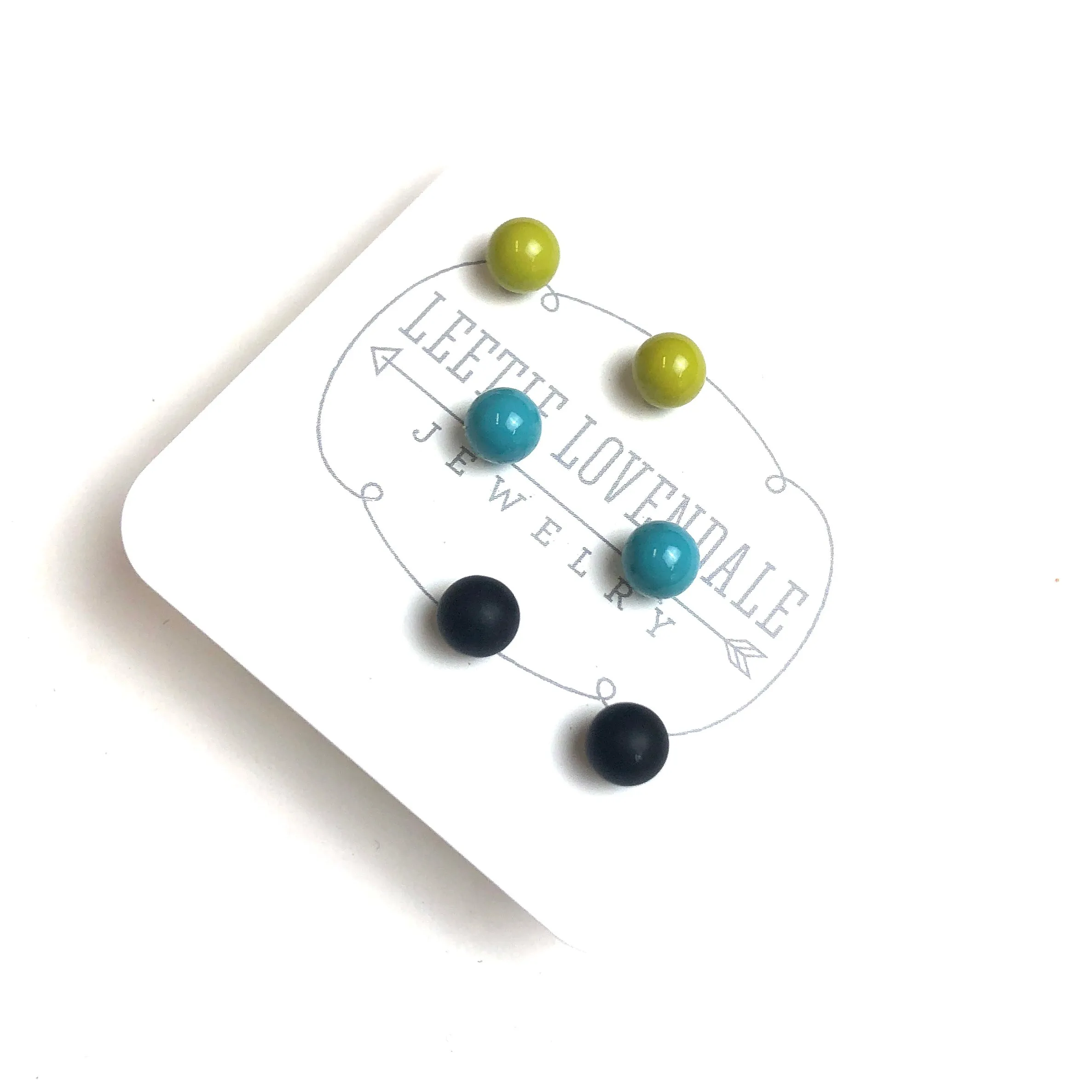 Chartreuse Black & Turquoise Tiny Studs Earrings Set