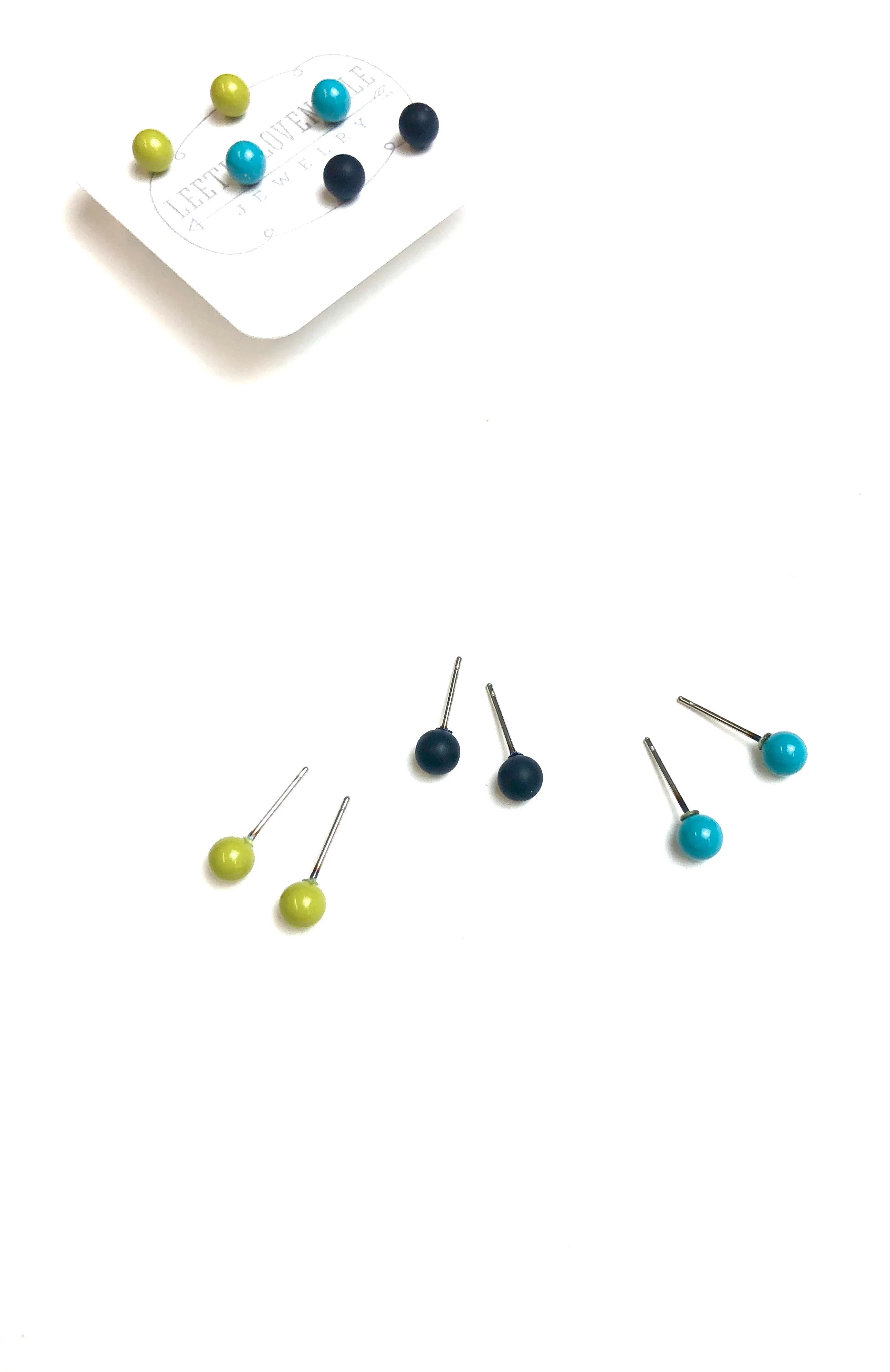 Chartreuse Black & Turquoise Tiny Studs Earrings Set