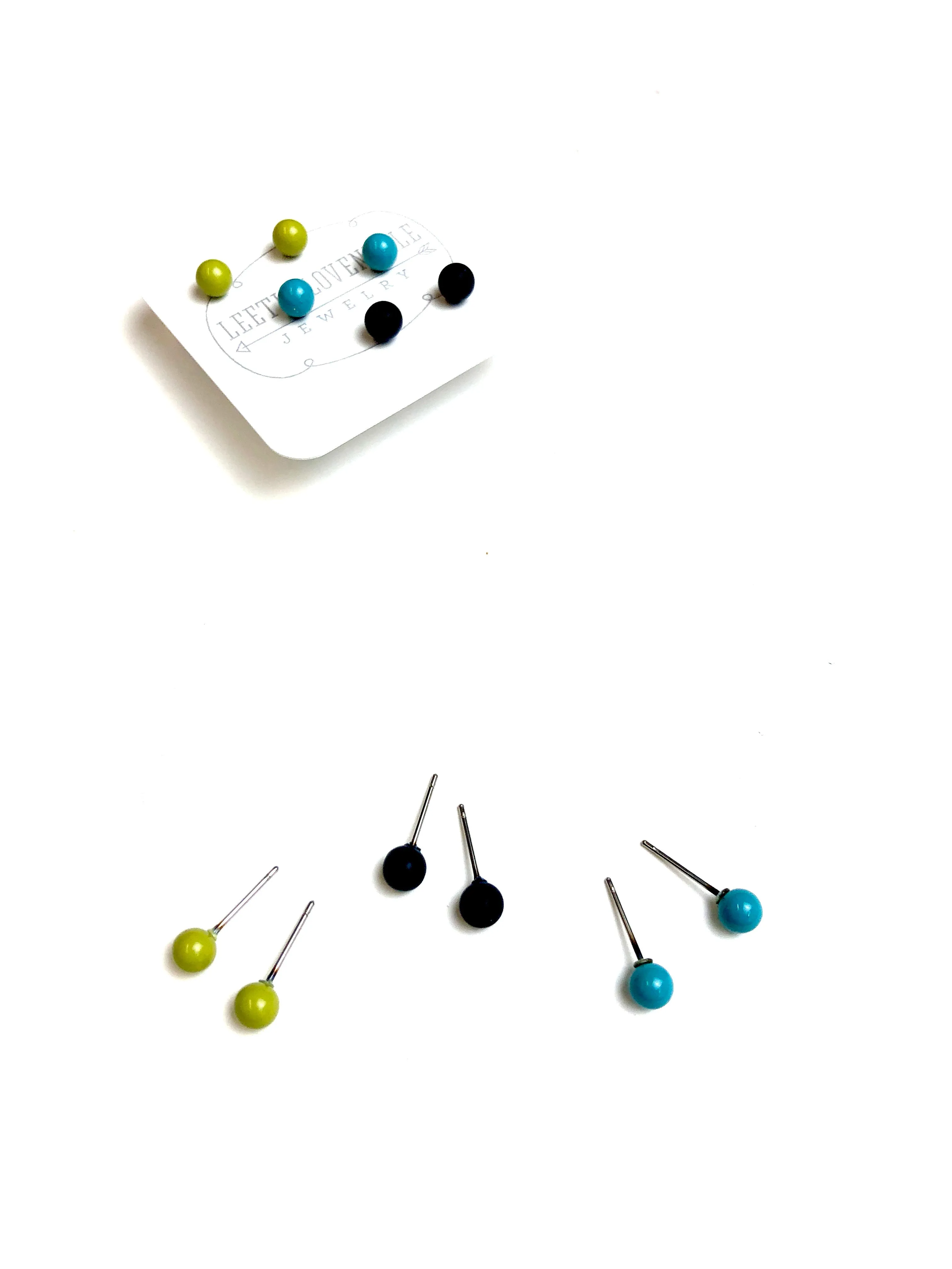 Chartreuse Black & Turquoise Tiny Studs Earrings Set