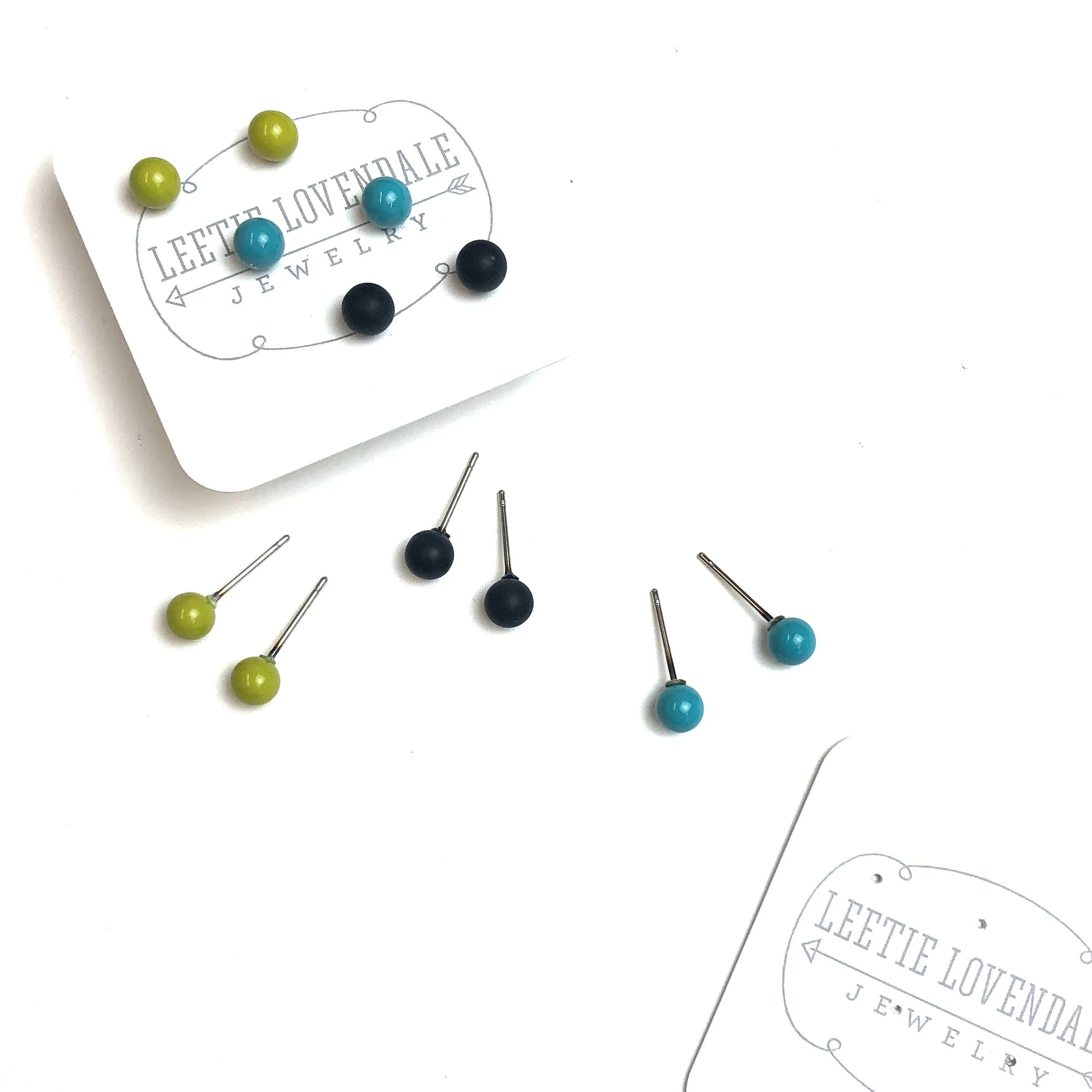 Chartreuse Black & Turquoise Tiny Studs Earrings Set